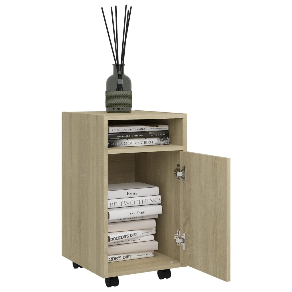 Armadietto da ufficio, armadietto autoportante, per aziende, ufficio, scuola, soggiorno, camera da letto, con ruote, rovere Sonoma, 33 x 38 x 60 cm, truciolato