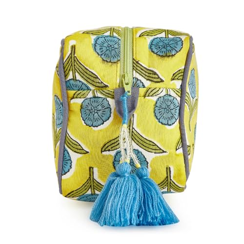 Travel Makeup Bag- Large Capacity Cosmetic Bags for Women - Water Resistance Lining Portable Pouch & Open Toiletry Bag - Perfect Girls Makeup Organizer for Travel Essentials (Blue & Yellow Floral)2