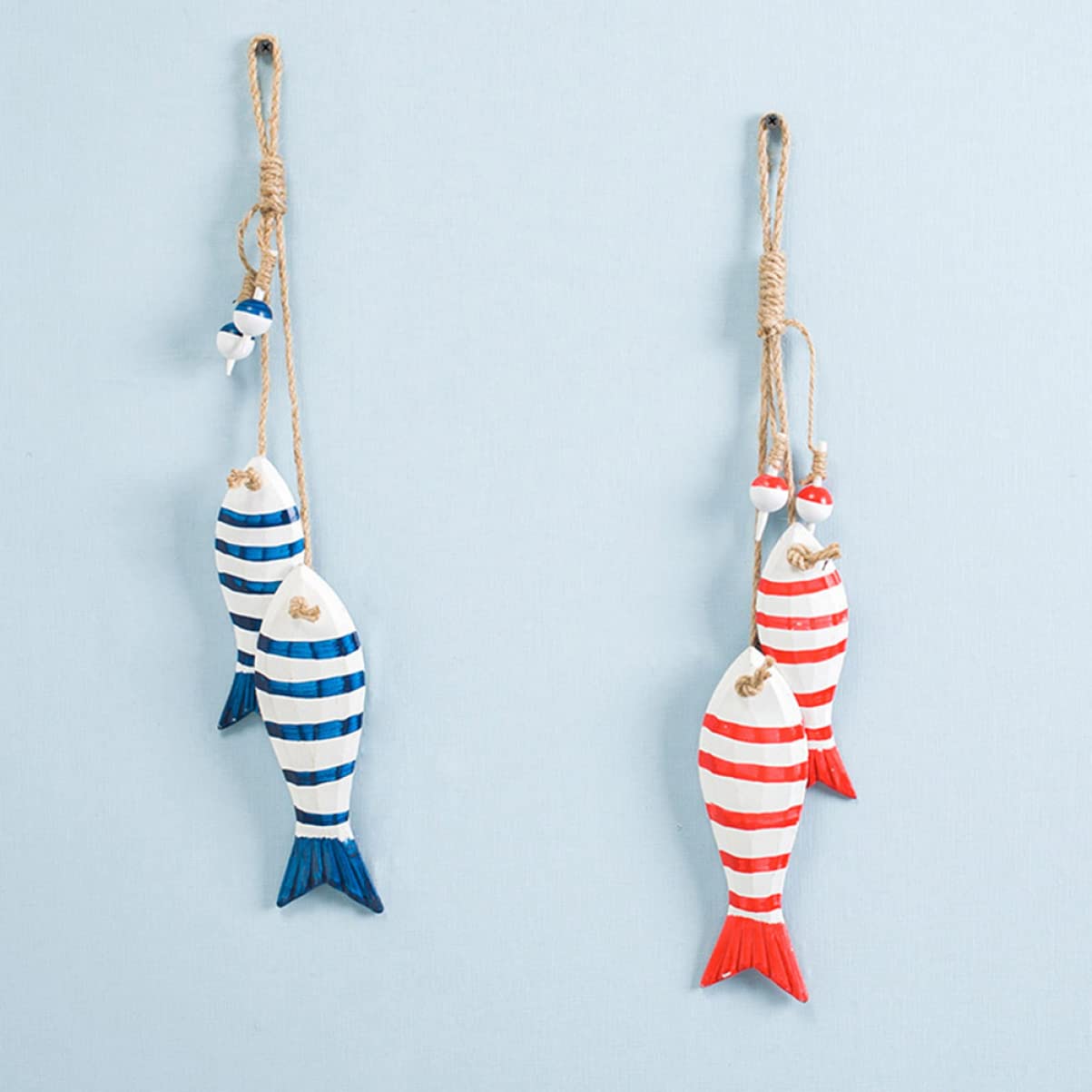 Gogogmee Mediterranean Style Wooden Fish Pendant Blue Small Hanging Adornment for Home Bar Mall Curtain Decoration Nautical Wall Hanging Net Fishnet Decor - Image 4