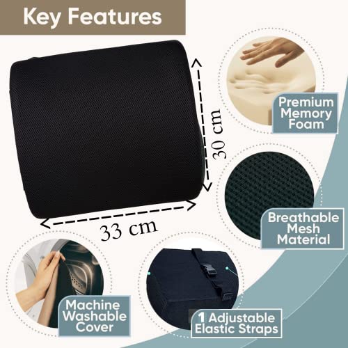 Image of Royalkart Ergonomic Lumbar Support Pillow for Back Pain Relief -100% Memory Foam Back Cushion for Office, Car & Gaming Chair - Posture Correcting Design with Breathable Mesh
