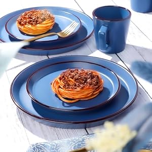 Plates and Bowls Sets 16 Pieces Dinnerware Sets Service For 4 Blue