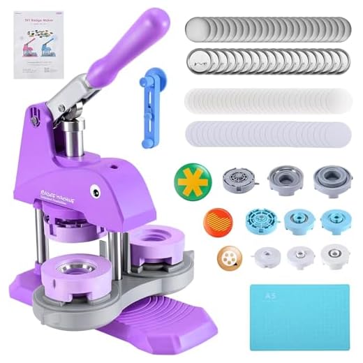 Button Maker Machine Multiple Sizes, 1+1.25+2.25 inch DIY Pin Button Press Machine Badge Punch for Kids, 300pcs Button Making Supplies with Buttons, Pin Backs, Plastic Films & Circle Cutters (Purple)