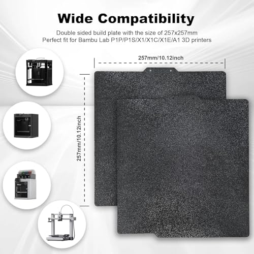 IdeaFormer Doppelseitig Federstahl PEI Druckplatte für Bambulab 257x257mm, Schwarze Textured PEI Spring Steel Printing Plate für Bambu Lab X1 X1C X1E P1P P1S A1