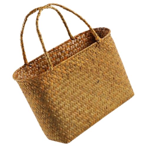 ROMISBABA Cesta de Picnic Tejida de Mimbre con Asa Resistente, Bolsa de Mano Rústica Ligera para Almacenamiento de Frutas y Verduras, Adecuado para Picnic, Fiestas y Uso Doméstico