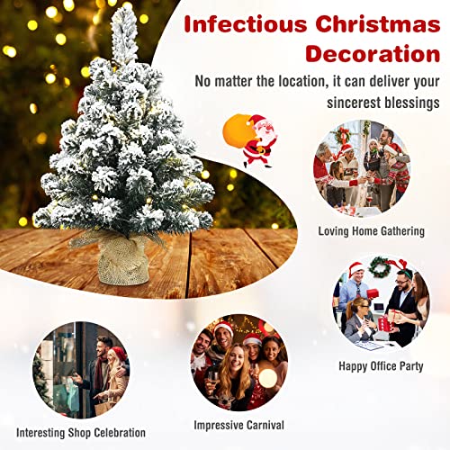 Happygrill 24 Inch Mini Christmas Tree Flocking Tabletop Xmas Tree With Timer Function, 65 Pvc Branch Tips, Battery Operated Tree For Holiday Festive Celebration Tree #TOP6