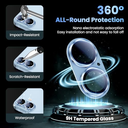 Image of Uyiton Compatible with iPhone 17 Camera Lens Protector - [Not Easy to Break][Strong Adsorption][Case-Friendly] Metal Tempered Glass Rear Camera Screen Cover - Mist Blue