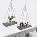 Y&ME YM Wood Rope Hanging Floating Shelves Set of 2, Rustic Wood Hanging Shelf with 4 Hooks,Wall Hanging Rope Shelves for Living Room, Bedroom, Bathroom and Kitchen, Brown Shelf