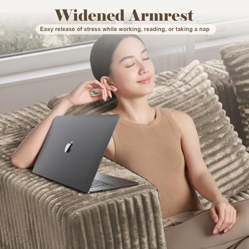 130'' U Shaped Couch, Cloud Modular Boneless Sectional Couches with 2 Chaise Lounge, Modern Upholstered Faux Rabbit Fur Sofa Sleeper Deep Seat Corner Couch for Living Room, No Assembly (Light Coffee) - Image 6