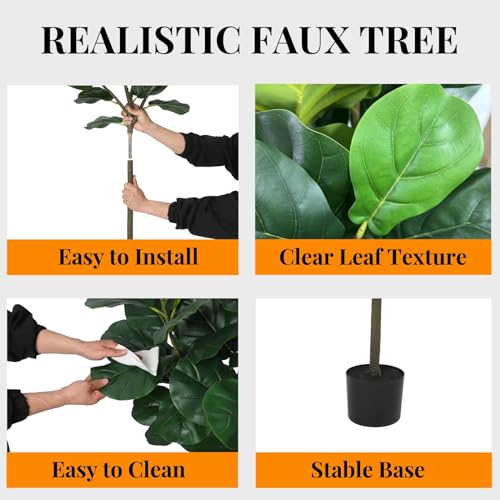 GarveeHome Artificial Fiddle Leaf Fig Tree, 63 Inch Faux Ficus Lyrata Plant with 62 Fiddle Leaves, Fake Floor Plant in Pot for Indoor Outdoor Living Room House Office Garden Decor