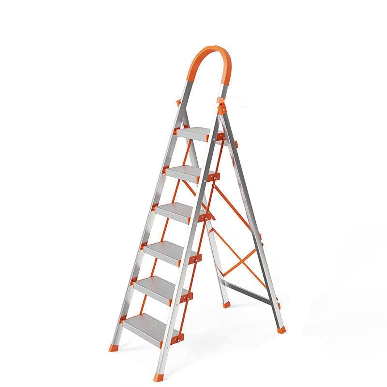 Step Ladder 6 steps Folding Ladders Aluminum Step Stool Anti-Slip with Lightweight Multi Purpose Portable Home Ladder Household (6 Steps)