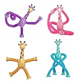 4PCS LED Telescopic Suction Cup Giraffe Toy, Shape Changing Giraffe Telescopic Tube, Unique Cute Animal Design Stretchy Suction Cup Toy, Decompress Educational Sensory Toys