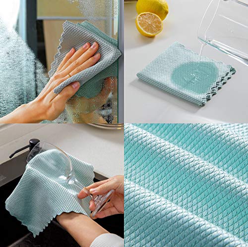 20-Pack Fish Scale Designkitchen Mirror Rags With Poly Scour Mesh Scrubbing Side Reusable Microfiber Glass Cleaning Cloth Dish Cloths For Washing/Windows/Cars Mirrors/Stainless Steel #TOP5