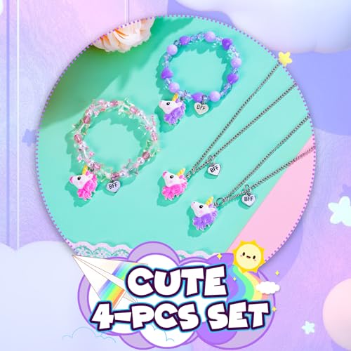 PinkSheep BFF Beaded Necklace Bracelets for Little Girl, Unicorn Princess Friendship Necklace Jewelry Sets for Teen Girls Favors Bags for Party Birthday Gift4