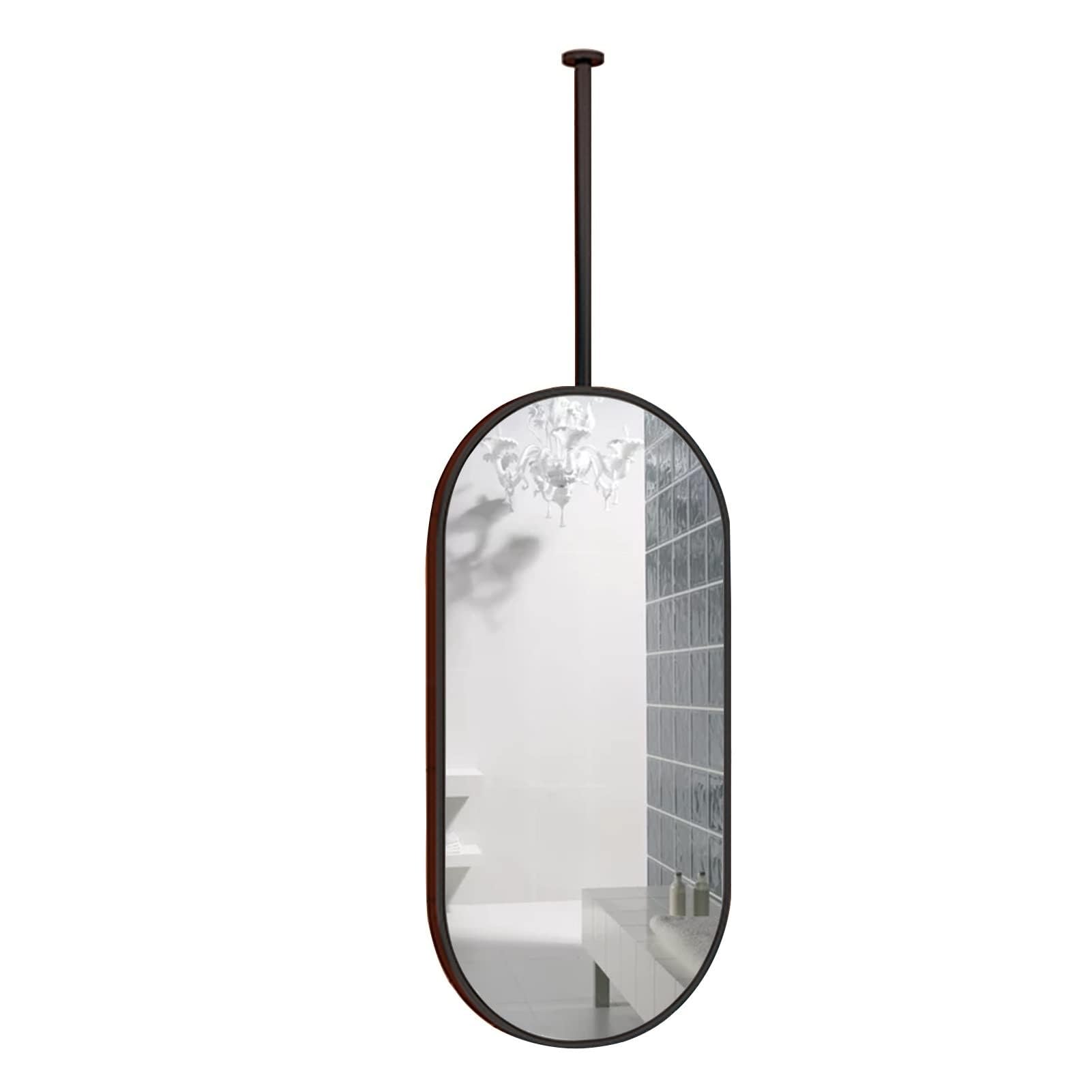 FGXHHS Wall Mounted Oval Pole Mirror With Black Metal Frame For Living Room Cloakroom Entrance Decorative Bathroom Vanity Mirror(40cmx60cm)