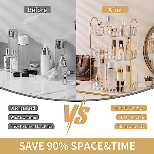 Image of Akinbas 3 Tier Bathroom Organizer Countertop Makeup Perfume Tray Skincare Organizer for Bathroom Dresser Vanity (White)