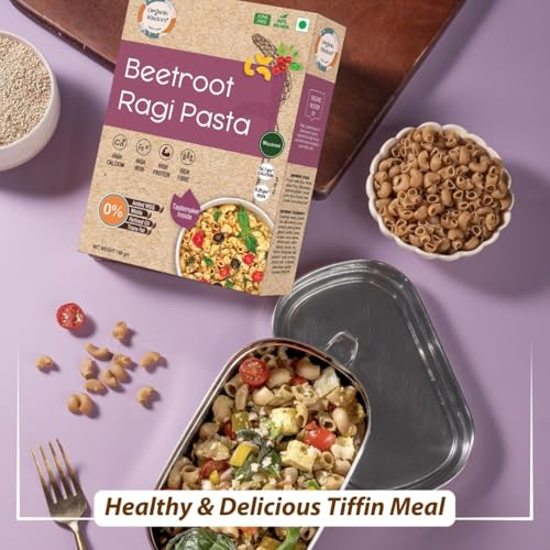 Image of ORGANIC WISDOM Back to Roots Beetroot Ragi and Quinoa Jowar Pasta, 180g Each, Tastemaker Inside, Free from Maida and MSG, Rich in Protein and Fiber