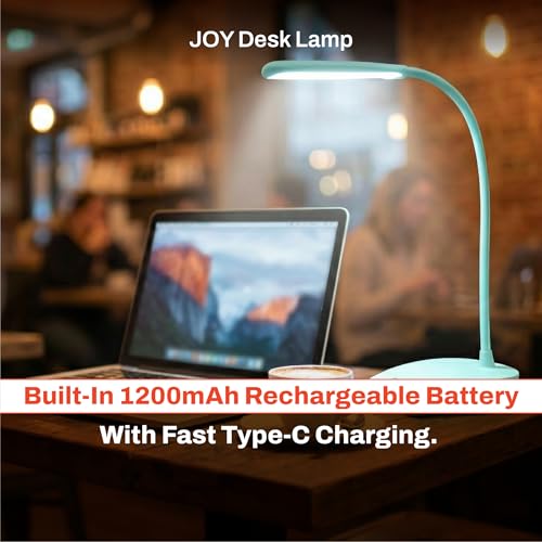 Image of Halonix Joy Rechargeable Desk Lamp with C-Type Charging | LED Study Table Lamp with Step Dimming | Li-ion Battery | Portable Eye-Care Light for Study, Work & Home Use