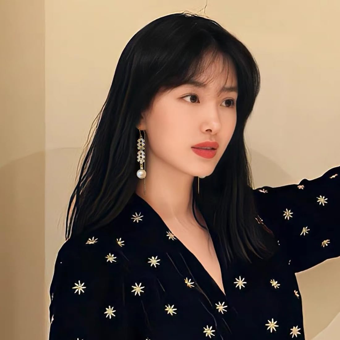 Pearl Chain Threader Dangle Earrings for Women, Long Tassel Pearl Dangle Drop Jewelry Earrings For Women Wedding Party Prom - Image 4