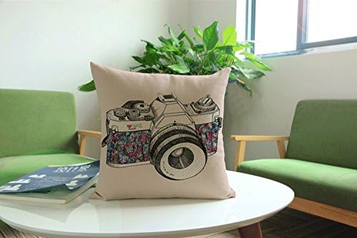 Wevda European Style Retro Camera Pillow Case Flower Landscape Pattern Pillowcases Decorative Coushion Cover Camera Pillow Cover 18x18 Inch
