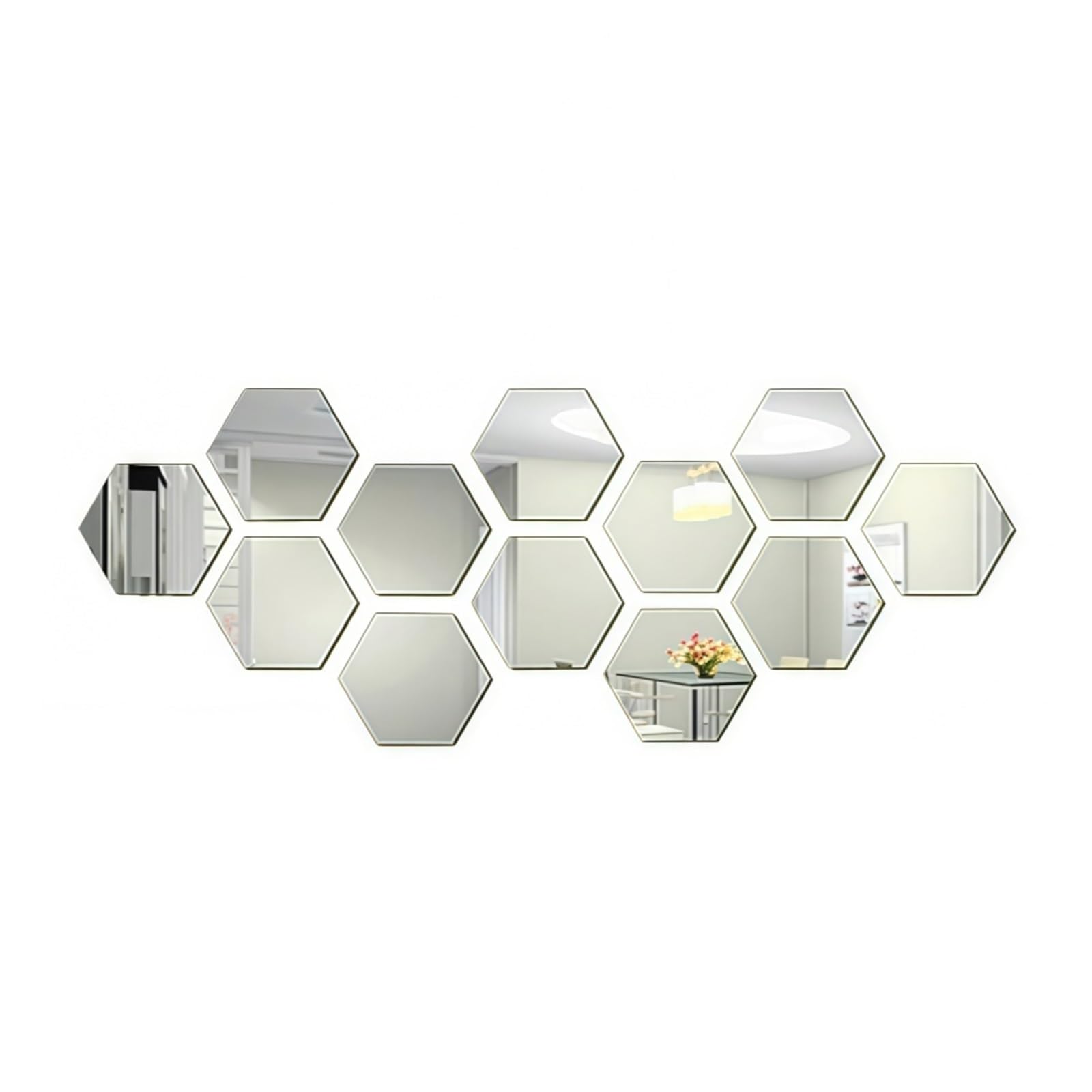 Hexagonal Mirror Wall Sticker 12Pcs Nordic Hexagon Mirror Wall Stickers Geometric Reflective Self-Adhesive Decals Room Brightening Decor(Silvery,M 100x85x50mm)