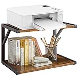 IBUYKE 2-Tier Desktop Printer Stand Holder, Multi-Purpose Desk Organizer Storage Shelf, Book Shelf Printer Shelf for Fax Machine, Scanner, Files, Books, Microwave Oven,Rustic Brown TLJ004H