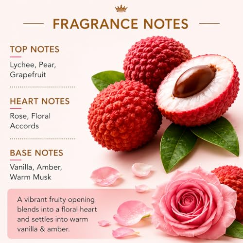 Image of Lychee Noir Hair Perfume foe Women - 30ml | Floral Amber Hair Mist for Women | Long Lasting Lightweight Hair Fragrance | Lychee Rose Vanilla Scent | Non-Drying Luxury Hair Scent