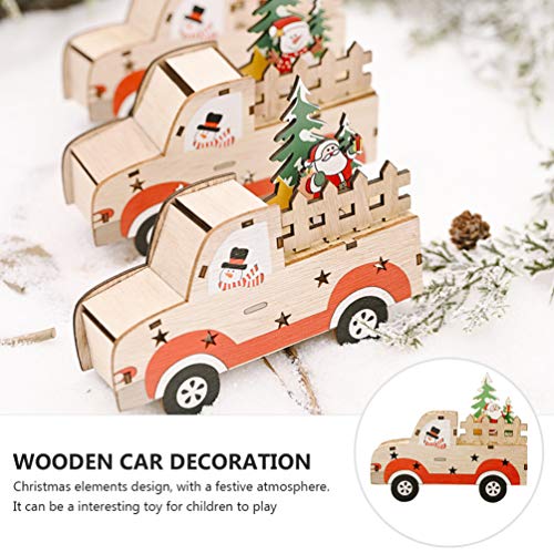 Pretyzo – Conjunto de 2 peças de madeira para decoração de mini carro, vintage, árvore de Natal, bri