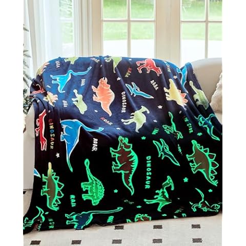 OLAOLA Dinosaur Glow in Dark Kids Blanket Cover