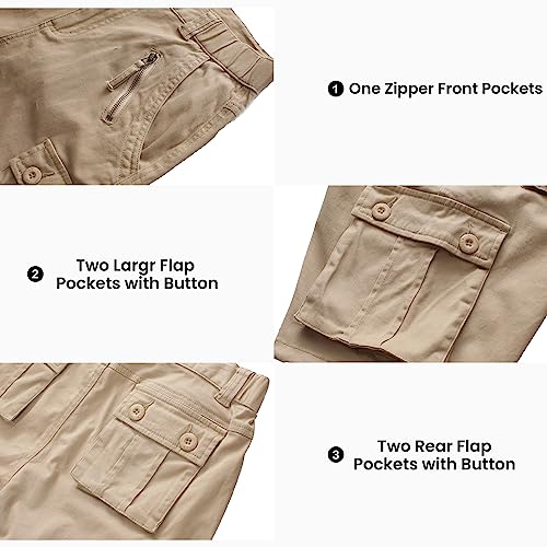 Xnmaya TX-VDK-2086-KHAKI-30 Womens Hiking Shorts Cotton Relaxed Fit Casual Shorts Multi Pockets Bermuda Summer Khaki Cargo Shorts 30W thumb #3