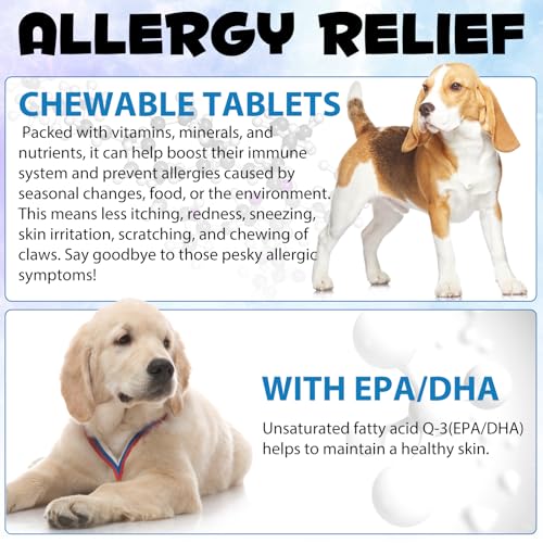 Juckreiz und Immunkauen für Hunde, Haustier Allergie Relief Immunität Treats, 60pcs Hund Juckreiz Haut Relief Fell Gesündere Ergänzung, Stoppen Pawlicking, Anti Juckreiz für alle Rassen und Größen