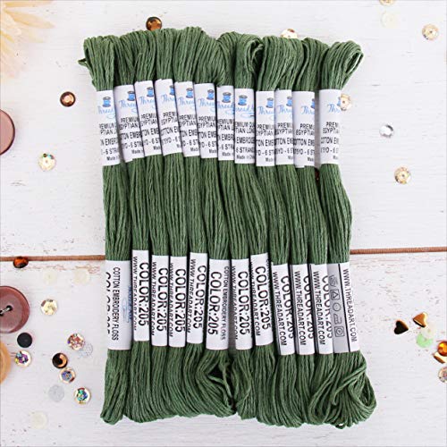 Image of 12 Skeins ThreadArt Cotton Embroidery Floss, Fern Green | Long fiber cotton embroidery floss for cross stitch, hand embroidery and bracelets. Six-strand floss separates easily.