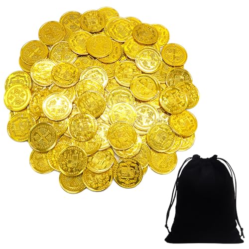 100 Monete D'Oro Con Croce, Borsa Con Coulisse Da 1 Pezzo, Monete D'Oro In Plastica, Monete D'Oro Al Cioccolato, Tesoro Dei Pirati Con Monete D'Oro, Oggetti Di Scena Per Avventure Per Bambini