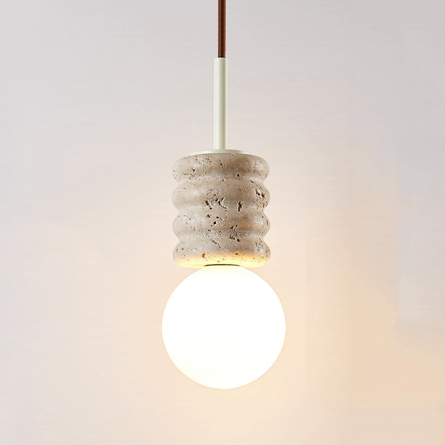 MTNROO Travertine Hanging Lighting Fixture 10.6in Ceiling Pendant Chandelier Hand Polished Curved Stone Lampshade G9 Base Wabi-sabi Vintage Hardwired for Restaurant Hallway Dining Room Bedroom