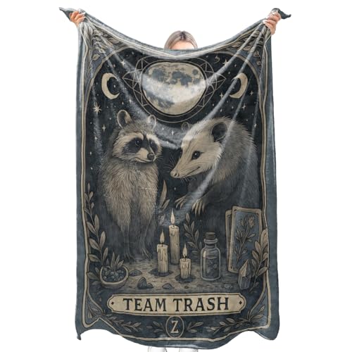 zbezbe Raccoon and Opossum Flannel Blanket Gothic Moonlit Night Star