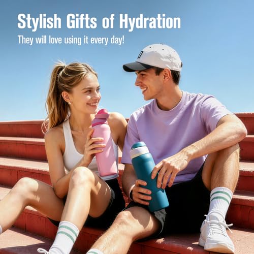 Image of Coolflask MegaSip Insulated Water Bottle 40 oz with Straw, Stainless Steel Water Bottles Leak-Proof, 24+ Hours Cold, BPA-Free Dishwasher Safe, Water Flask for Sports Gym Work Office, Blush Pink