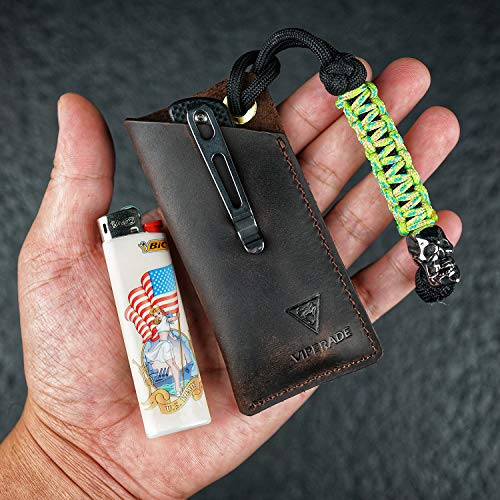 VIPERADE PJ11 Leder EDC Pocket Slip für Rebar Kick/Kratermesser Minimesser Taschenlampe Multitool EDC Lederholster Kleine Leder-Allzweckmesserscheide für Gürtel mit Clip (Schwarz)