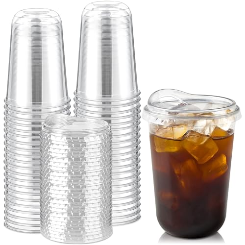 Jycnolm Round Bottom Clear Plastic Cups with Sip Lids 25 Sets 16 Oz Disposable Iced Coffee Cups with Strawless Lids To Go Cold Drink Cups for Smoothies Juices Party Catering