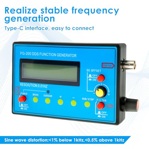 FG-200 DDS Function Generator 1-500kHz Frequenzgenerator USB-Aufladen Schumann Wellengenerator Funktionssignalgenerator Multifunktionale Ausgangswellenform (Sinuswelle, Rechteckwelle, Dreieckwelle)