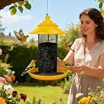 Finch Bird Feeder for Outside, Large Capacity Hanging Mesh Thistle Seed Feeder, Squirrel Resistant Wild Bird Feeder for Goldfinches, Garden and Yard (Yellow)