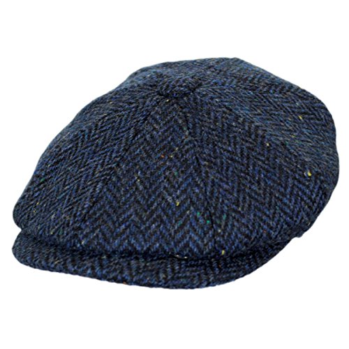 Cambridge Herringbone Wool Newsboy Cap (Small, Navy Blue)