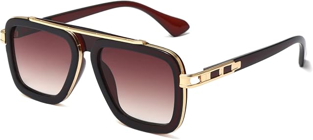 Long Keeper Retro Square Sunglasses for Men Women Classic Pilot Sunglasses Vintage Style Metal Square Frames Anti UV400 Sun Glasses Unisex
