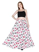 Sttoffa Women Fit and Flare Rayon Maxi Length Flower Printed Regular Fit Skirt -SPRR40-0021-4XL White