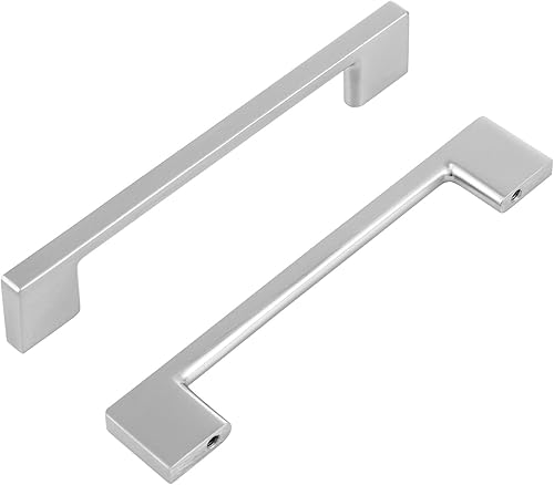 Newlaking Paquete de 6 tiradores de gabinete de níquel cepillado de 5 pulgadas (5.039 in) con agujero central, manijas delgadas y cuadradas para