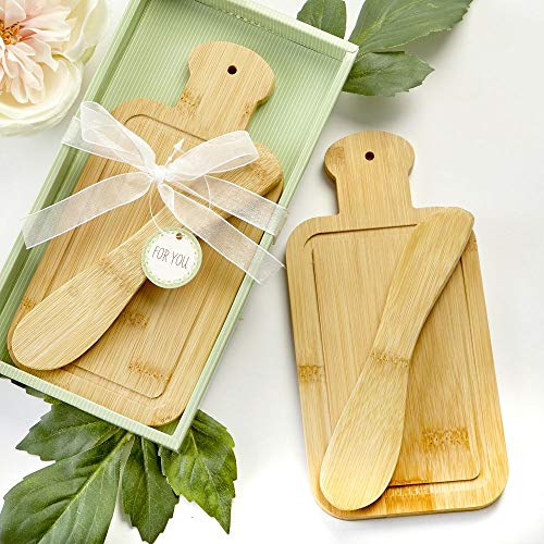 image for FashionCraft Bamboo Cheese Board with Spreader Set - Wood Platter Serv