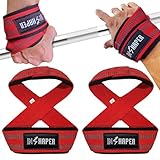 INSHAPER リストストラップ 逆三角形になる背中 簡単装着 手首保護パッド付 広背筋 筋トレ デッドリフト チニング (M, レッド)