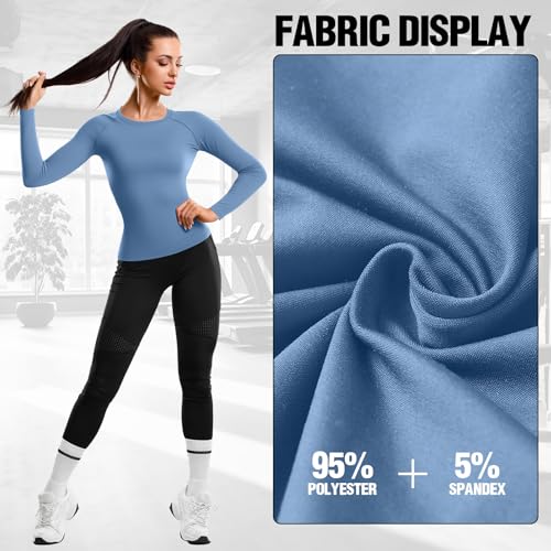 Coume Pacote com 4 camisetas femininas de compressão de manga comprida gola redonda para treino, sec