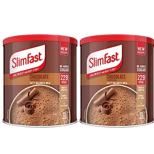 Meal Replacement SlimFast Meal Shake Powder Chocolate 10 Servings 365g Pack of 2 | High in Protein, Source of Fibre, Healthy Shake for Balanced Diet Plan with Vitamins and Minerals