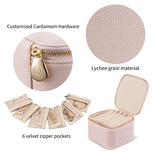 Vlando Jewelry Box With 6 Velvet Jewelry Bags,Travel Jewelry Storage Box For Women Girl,Premium Petal Hardware Jewelry Organizer,Necklace Rings Earrings Bags(Pink) #TOP1