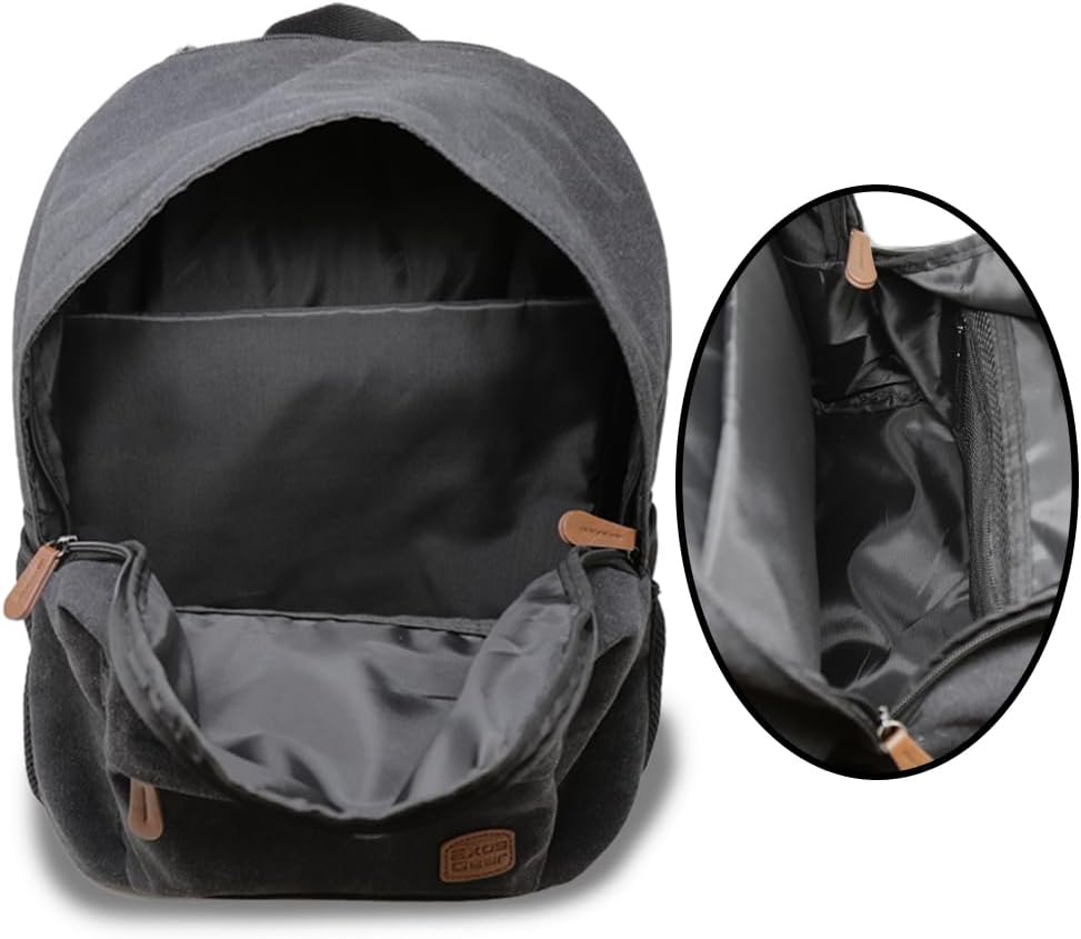Waxed Canvas Backpack – 20L Bag with Laptop Sleeve & Leather Pulls – Water-Resistant for Work or Travel (Charcoal - 16oz Waxed Canvas) - Image 2