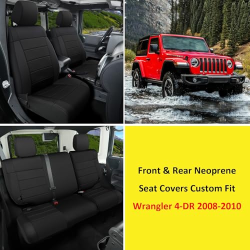 Image of GIANT PANDA Neoprene Seat Covers for Jeep Wrangler JK 4-Door (2008-2010), Neoprene UV&Waterproof, Foam Padded, Front & Rear Seat Covers(Black)